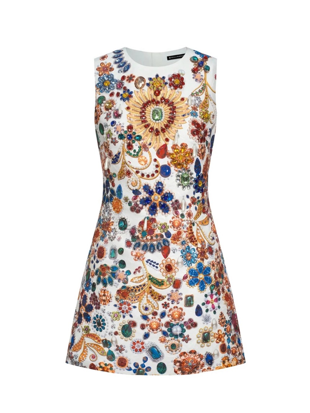White Jewel-Print Sleeveless Mini Dress